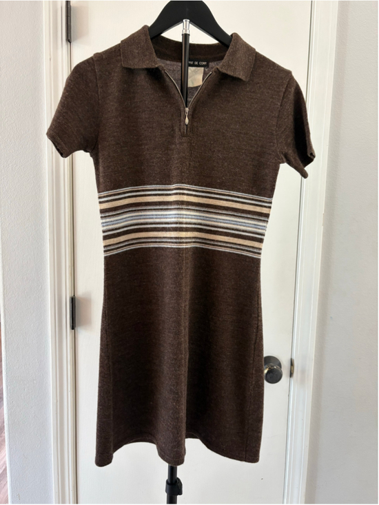 ESPRIT DE CORP. Dresses & Skirts - Vintage 90s Esprit de Corp Knit Polo Dress Brown Striped Mini S/M